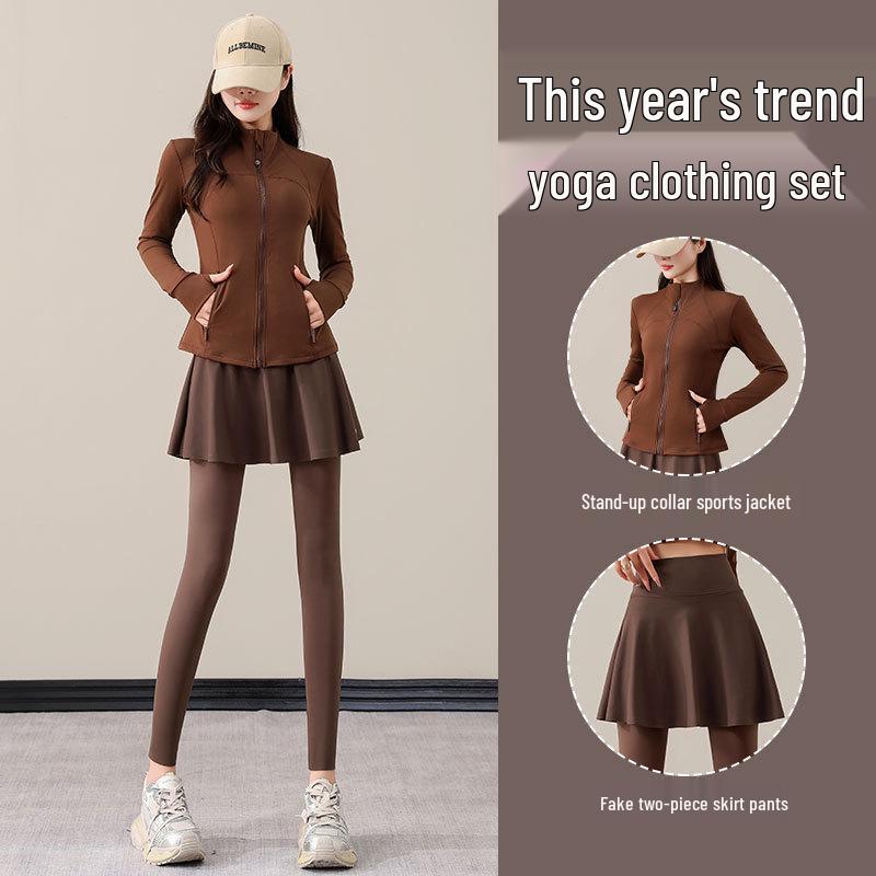 Женский костюм для бега и йоги - Весна/Осень 2025: Фитнес-куртка, Юбка для бадминтона, Походные брюки