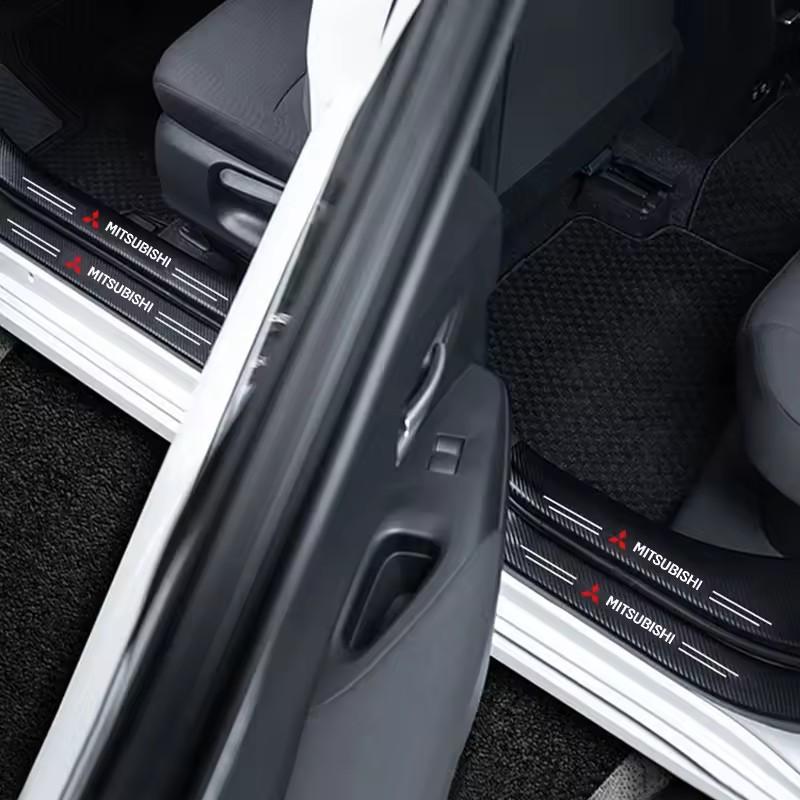 gjbf4 1/4/5Pcs Car Door Sill Scuff Plate Decor Carbon Fiber Stickers For Mitsubishi Ralliart Ex Jinxuan Attrage Xpander Mirage Montero