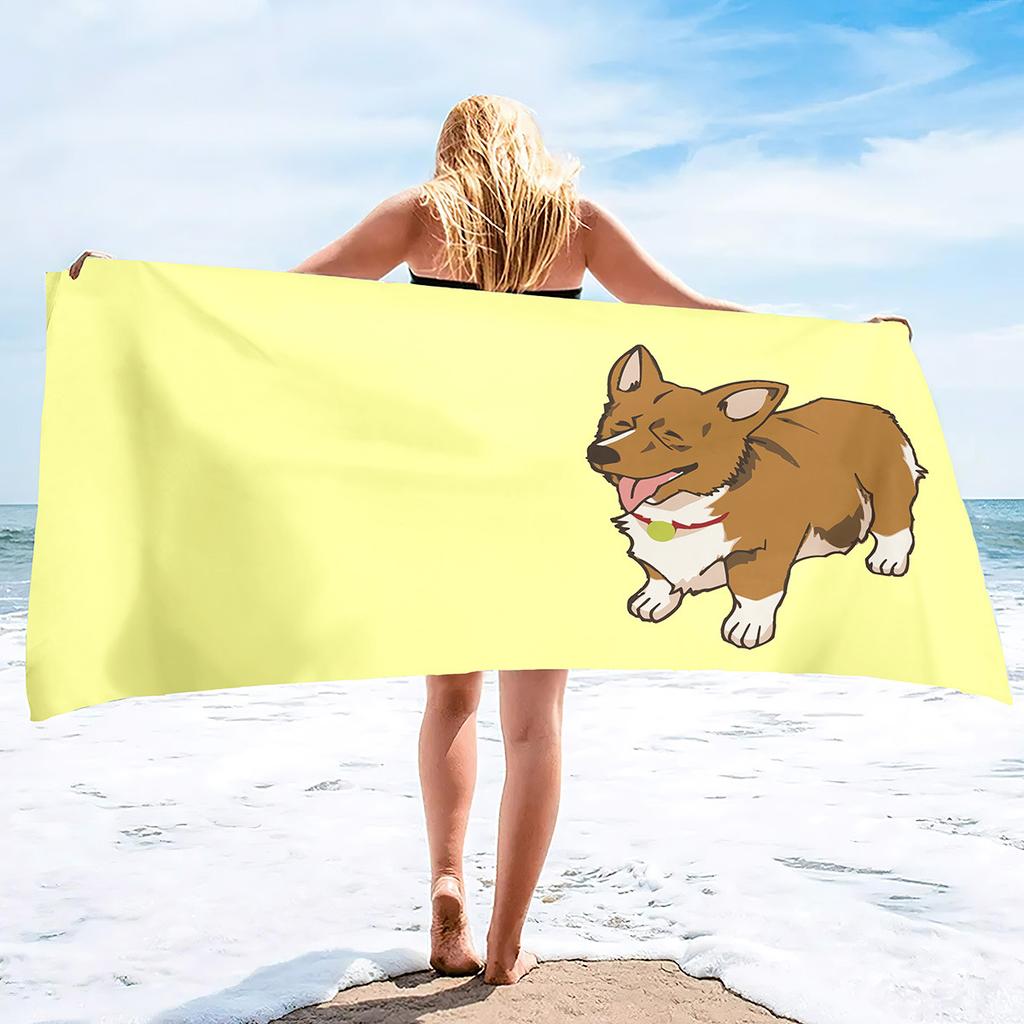 Corgi Series Seaside Vacation Beach Towel Swimming Bath Towel Microfiber Sports Towel