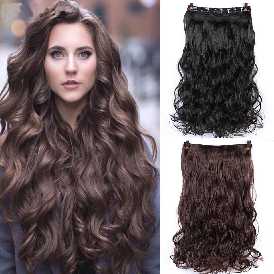 LUPU Synthetic Long Curly Hair Clip In Hair Extension High Temperature Women’s Wavy Hair Piece Black Light/Dark Brown