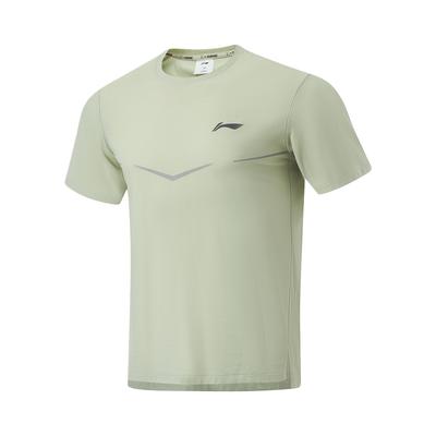 Футболка Li Ning Running Series с логотипом из цельного куска, быстросохнущая, дышащая, с круглым вырезом и коротким рукавом, мужская, цвет пустынно-зеленый ATSU511-2