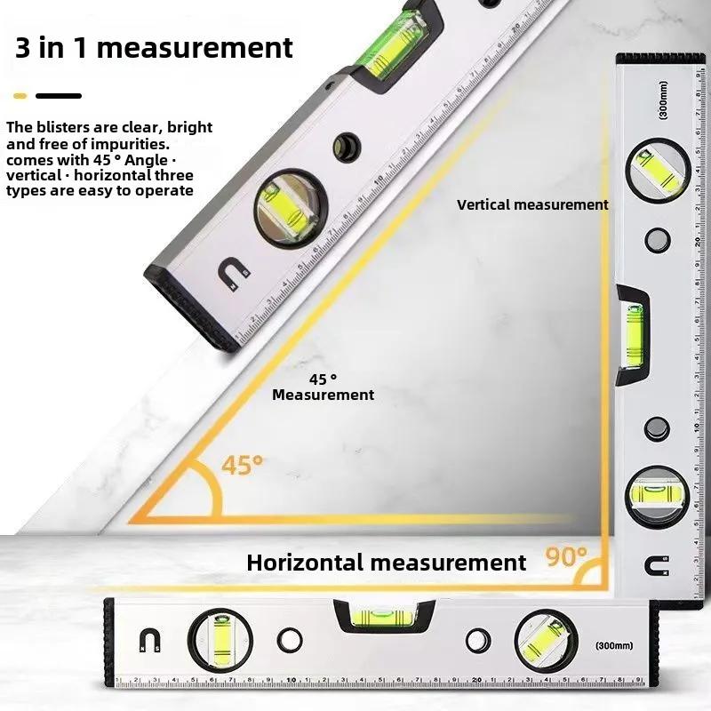 3 в 1 30/40 см Магнитный уровень, спиртовой уровень с 3 пузырьковыми уровнями, алюминиевый ударопрочный пузырьковый уровень, высокая точность, прочное измерение