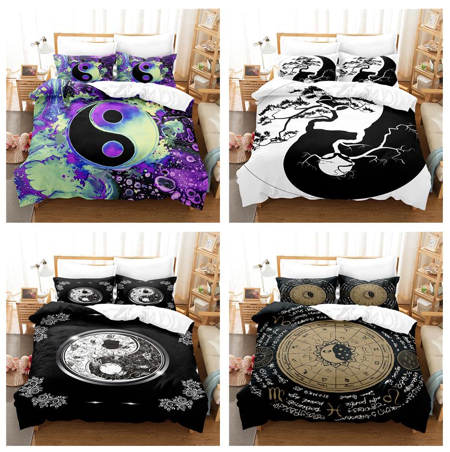 3D комплект постельного белья в китайском стиле Инь Ян, двухуровневый пуховый пододеяльник, 2/3 шт. EU135 * 200, односпальная или двуспальная кровать, мягкий домашний текстиль с принтом тай-чи