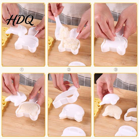 Fun Meal Prep Tools Rice Ball Molds Kit Cartoon Bear/Cat/Dog/Panda Shape Onigiri Maker DIY Lunch Box Decorator Food Grade Plastic Sushi for