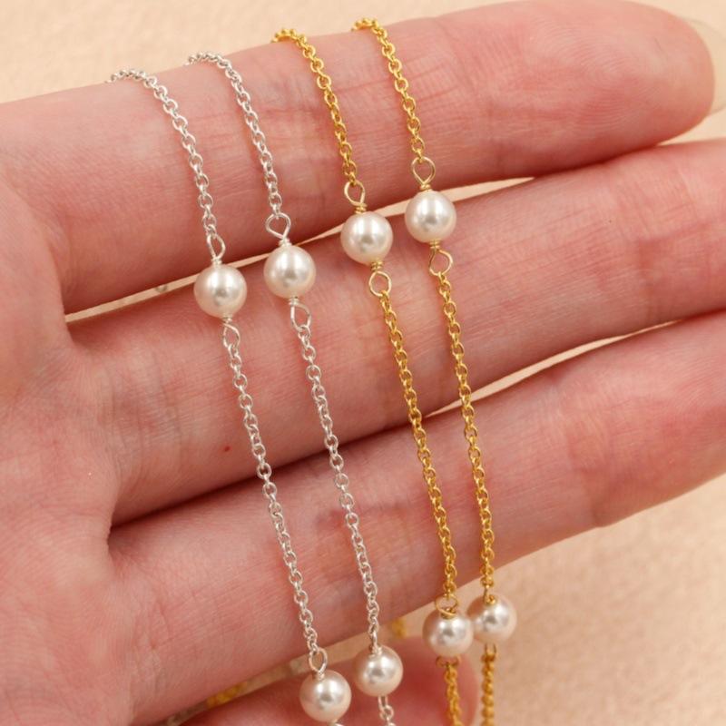E476 14K Gold Filled with S925 Sterling Silver Chain Pearl Beads Spacer Chain for Necklace Bracelet Making