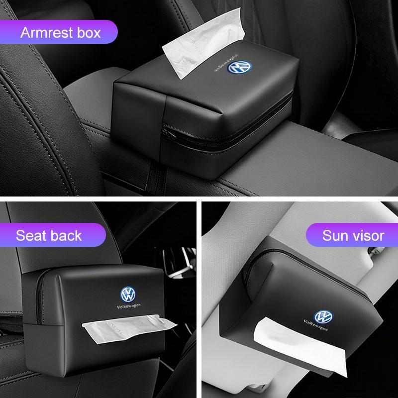 For VW Polo Golf ID3 5 GTI Passat Tiguan Arteon Touareg Taigo Caddy Car Interior Tissue Box PU Leather Kleenex Bag Towel StorageNI5