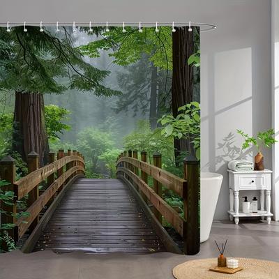 Шторка для душа Forest Bridge - Прочный полиэстер, Водонепроницаемая, Легко чистить