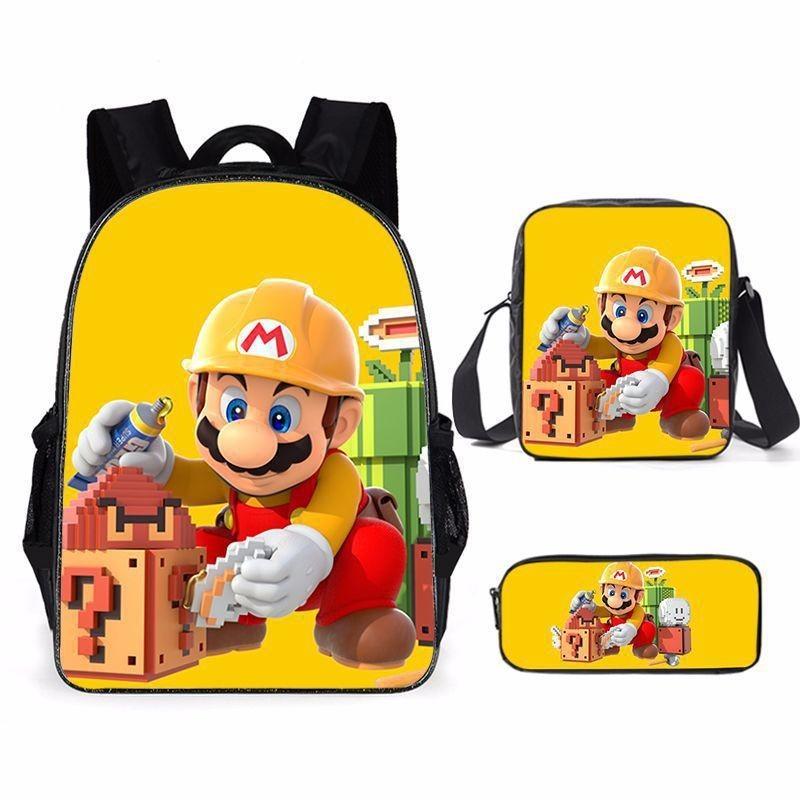Школьный рюкзак Super Mario с сумкой для ланча и пеналом, большая вместимость, износостойкий, дышащий