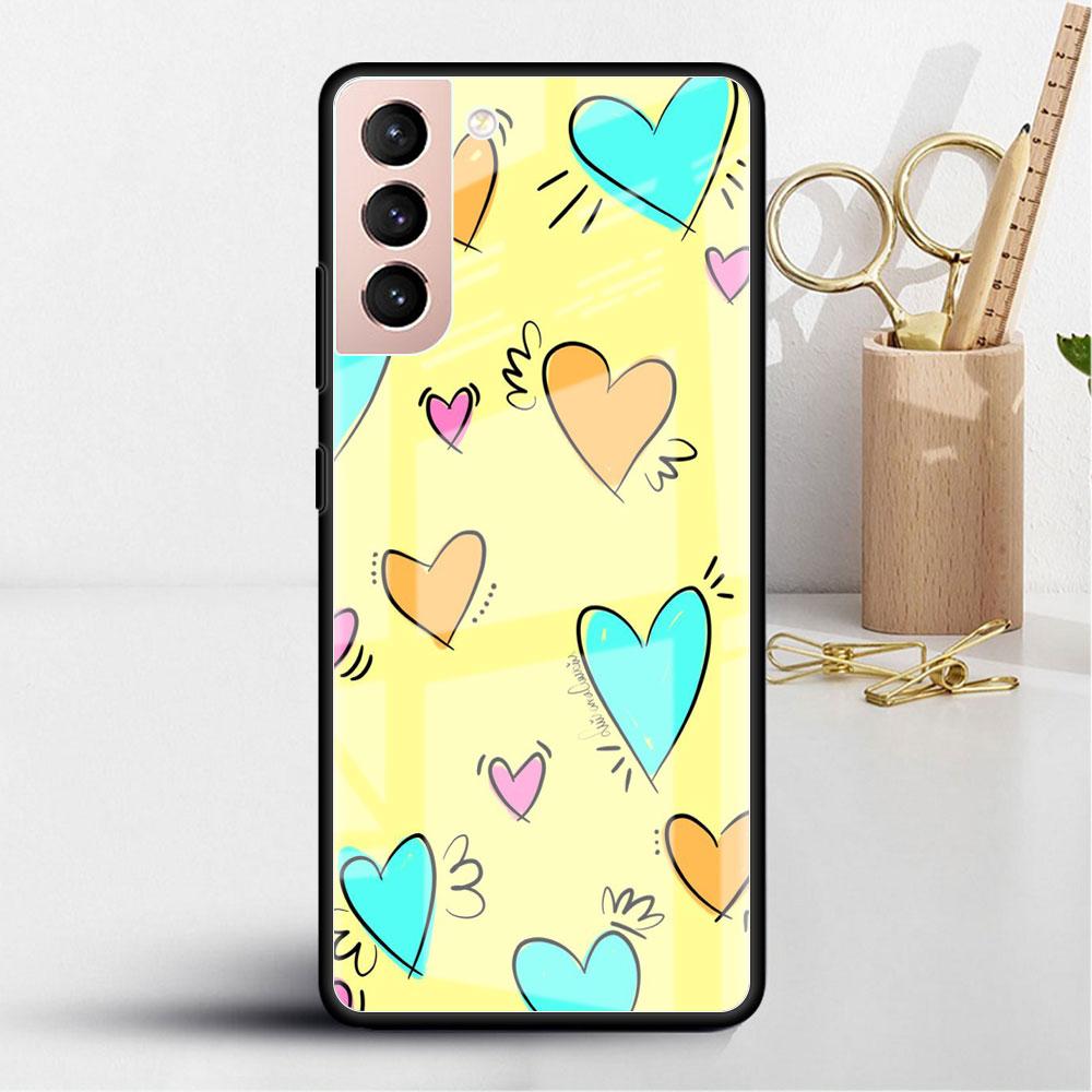 Стеклянный чехол LOVE Heart для Samsung Galaxy S22 S20 FE S21 Plus, чехол для телефона S10 5G S9 Note 20 Ultra 10 Lite Shell