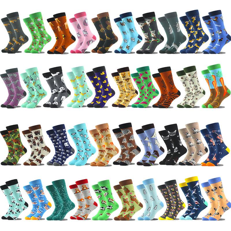 Happy Funny Socks Men Animal Lion Sloth Shark Crazy Design Sokken Unisex Novelty Violin Carrot Crew Skateboard Calcetines Hombre