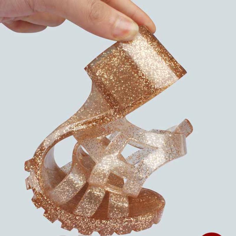 Сверкающие кристаллами босоножки на высоком каблуке. Женские пластиковые прозрачные туфли с открытым носком на толстом каблуке. Европейские и американские летние сандалии на высоком каблуке.