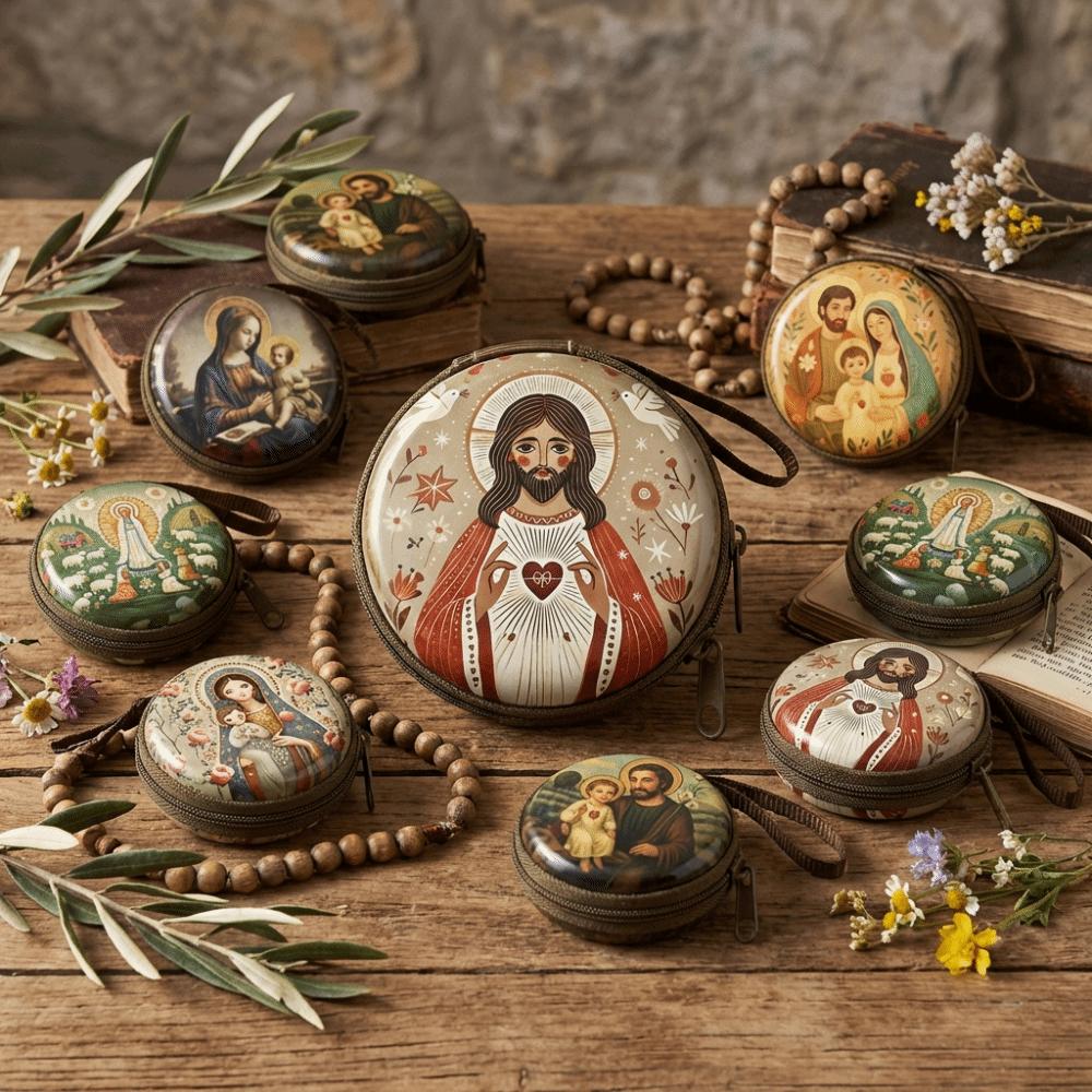 Iron Artwork Prayer Rosary Storage Bag Virgin Mary Christian Gift Prayer Kit  Religious Articles