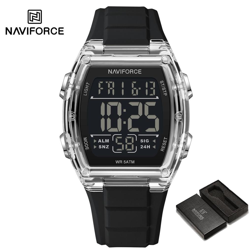 Naviforce Original Outdoor Men Boys LCD Digital Watch Calendar Chronograph Waterproof Night Pattern Silicone Strap Casual Fashion Watch NF6106