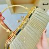 Glitter Shell Pattern Handbag Pleated Ladies Clutch Bag Retro Evening Banquet Bag  Wedding