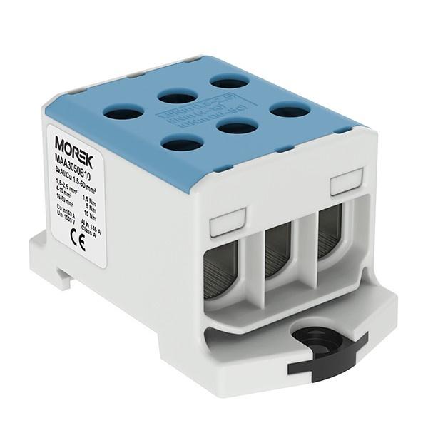 Al/Cu Th35 Current Rail Connector 1.5-50mm2 3P Blue