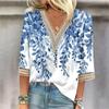 Women's Shirt Blouse Casual Loose Shirts 3/4 Sleeve Lace Trims Print V Neck Tops Print Tops T-shirts Tee