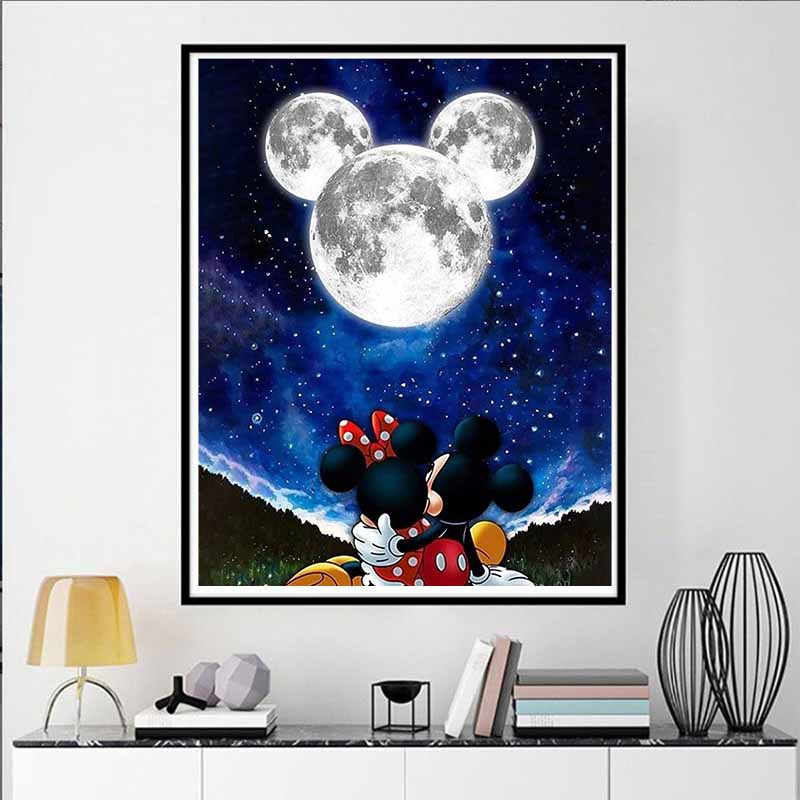 Disney 5D DIY Diamond Painting Decorations Mickey and Minnie Starry Night Romantic Diamond Embroidery Rhinestone Cross Stitch Set Handmade