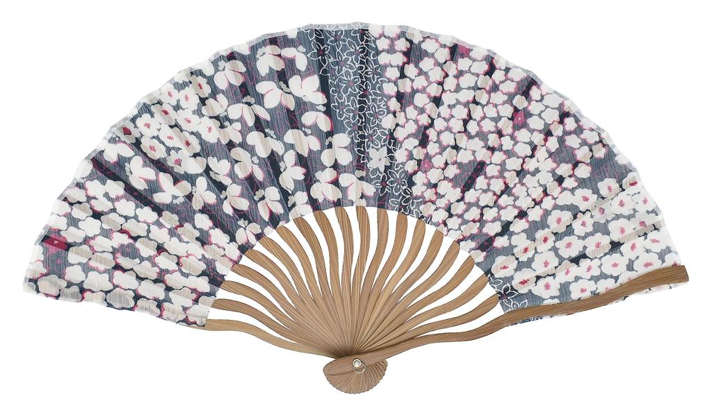 Onishi Ken Seihan Wavy Ribbed Fabric Japanese Small Flower Fan, 20cm, Design, Navy, "Ripple" NN19-A09