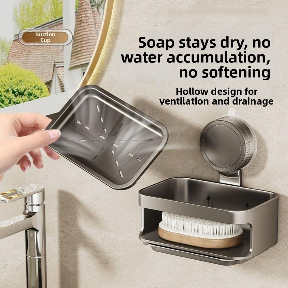 Space Saving Suction Cup Soap Dish Detachable Soap Drain Box Self Draining Soap Holder Household
