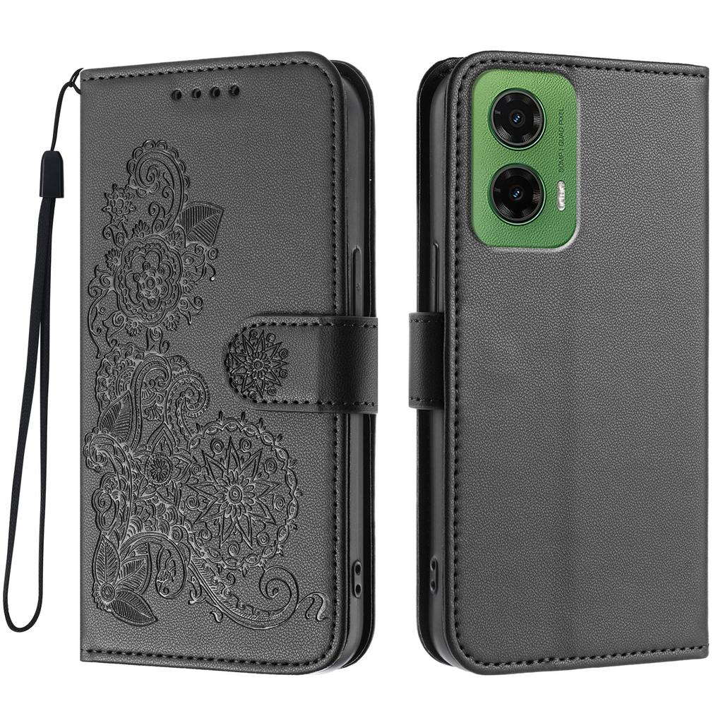 Для Motorola Moto G35 5G Чехлы для телефонов Кожаный кошелек с цветком мандалы Мобильная крышка со шнурком