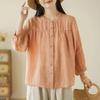 Artistic Retro Spring and Summer New Versatile Loose Slimming Cotton and Linen Cardigan Top Seven Quarter Sleeved Shirt Women's Clothing