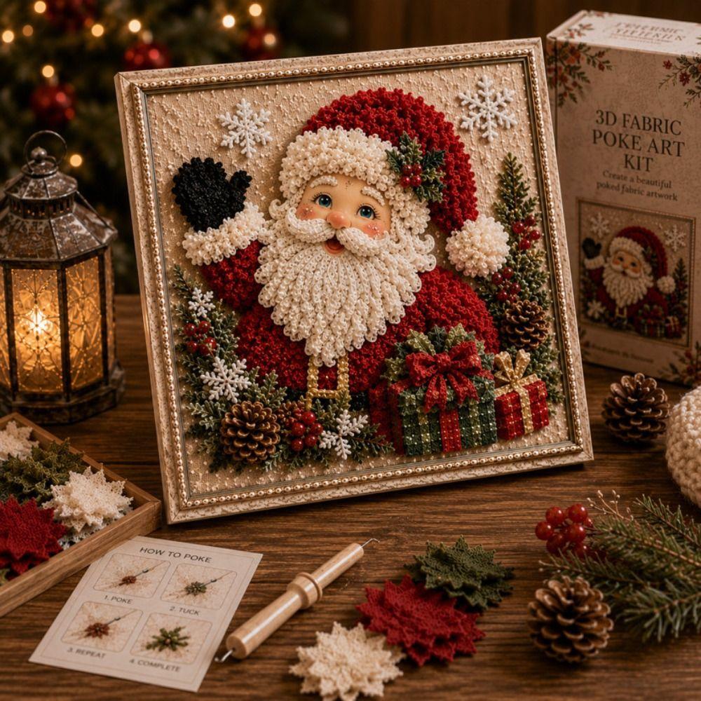Fabric Based Christmas Fabric Poke Art Kit 3D Design Needle Punch Art Christmas Decorating