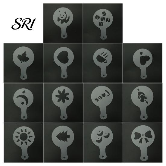 Food Grade Plastic Latte Stencil 16Pcs Coffee Art Mold Set with Non-Slip Handle Thickened Reusable Spray Templates Template for Cappuccino Hot