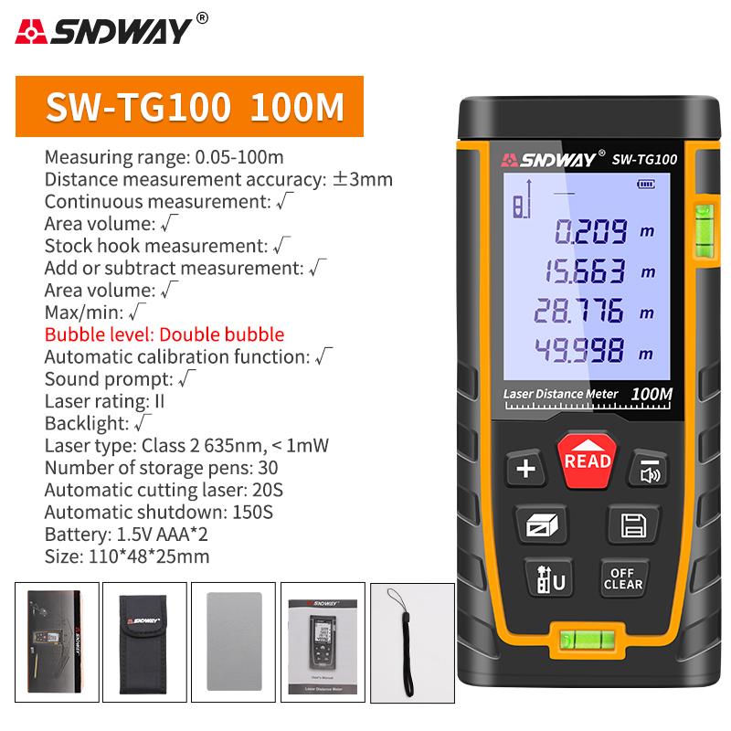 SNDWAY Laser Distance Meter 40M 60M 80M 100M 120M Rangefinder Trena Digital Range Finder Tape Measure Device Ruler Test Tool