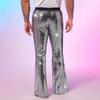 Men's Sequin Flared Trousers Shiny Hip-Hop Disco Pants Elastic Waist Retro Wide Leg Pants for Stage Performance Night Club Bar Dance
