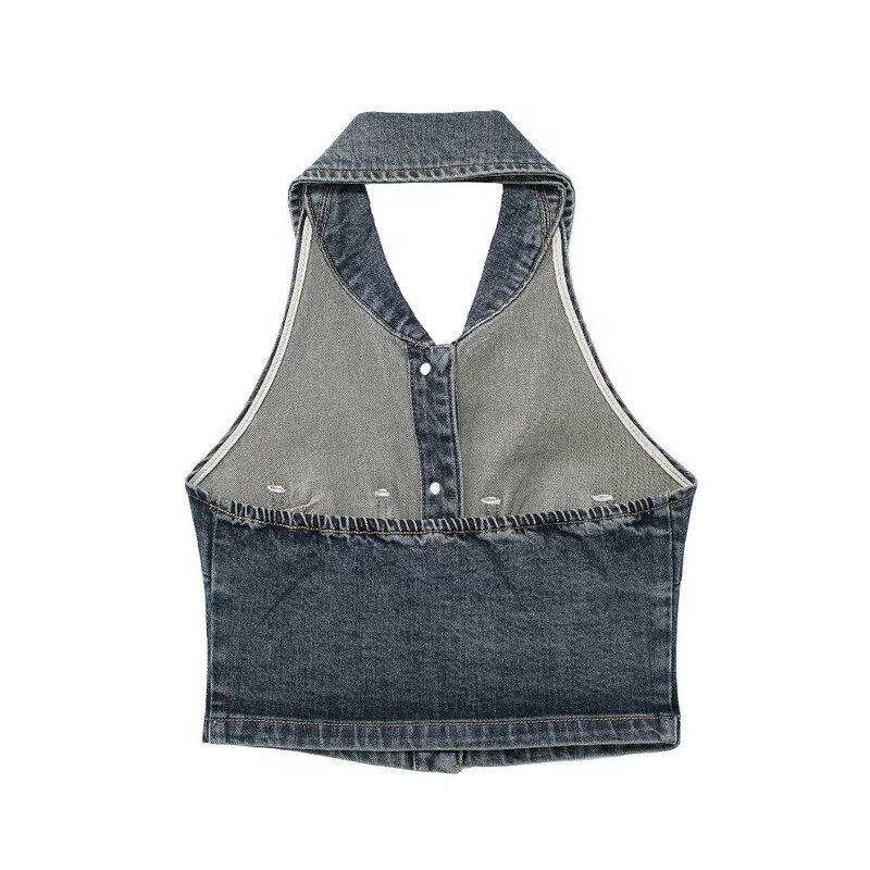 Fashion Style 2024 Summer New Arrival Women's Clothing Stylish Easiest for Match Halter Backless Denim Shirt Uwv840143