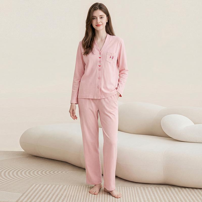 Fenteng Soft V-neck Cardigan Pajama Set