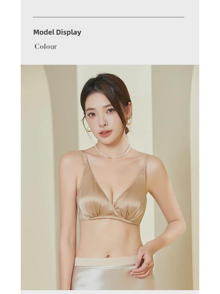 Бюстгальтер Tangge из двухслойного шелка со сборками - гладкий, без стали, тонкий, 19 момми