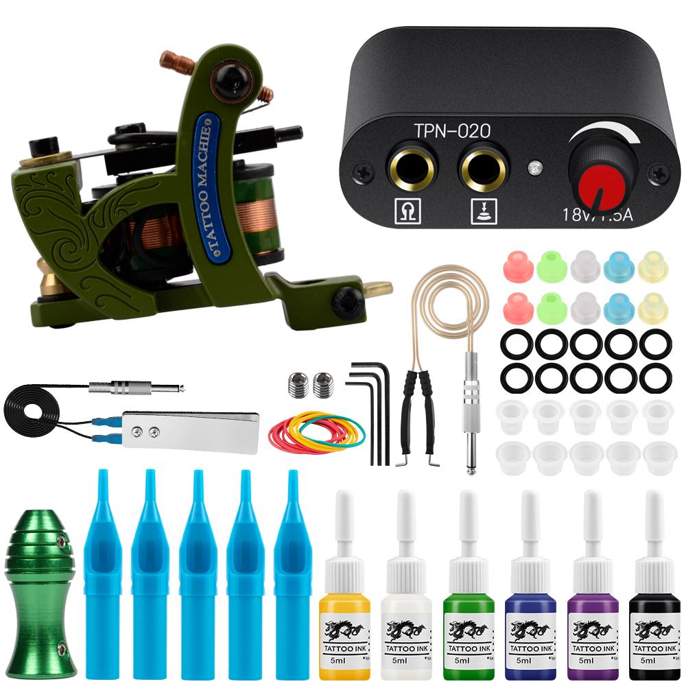 Полный комплект катушек PHOENIXY для татуировки, лайнер, шейдер, источник питания, чернила, пигмент с иглами для татуировки, аксессуары для набора татуировок для начинающих
