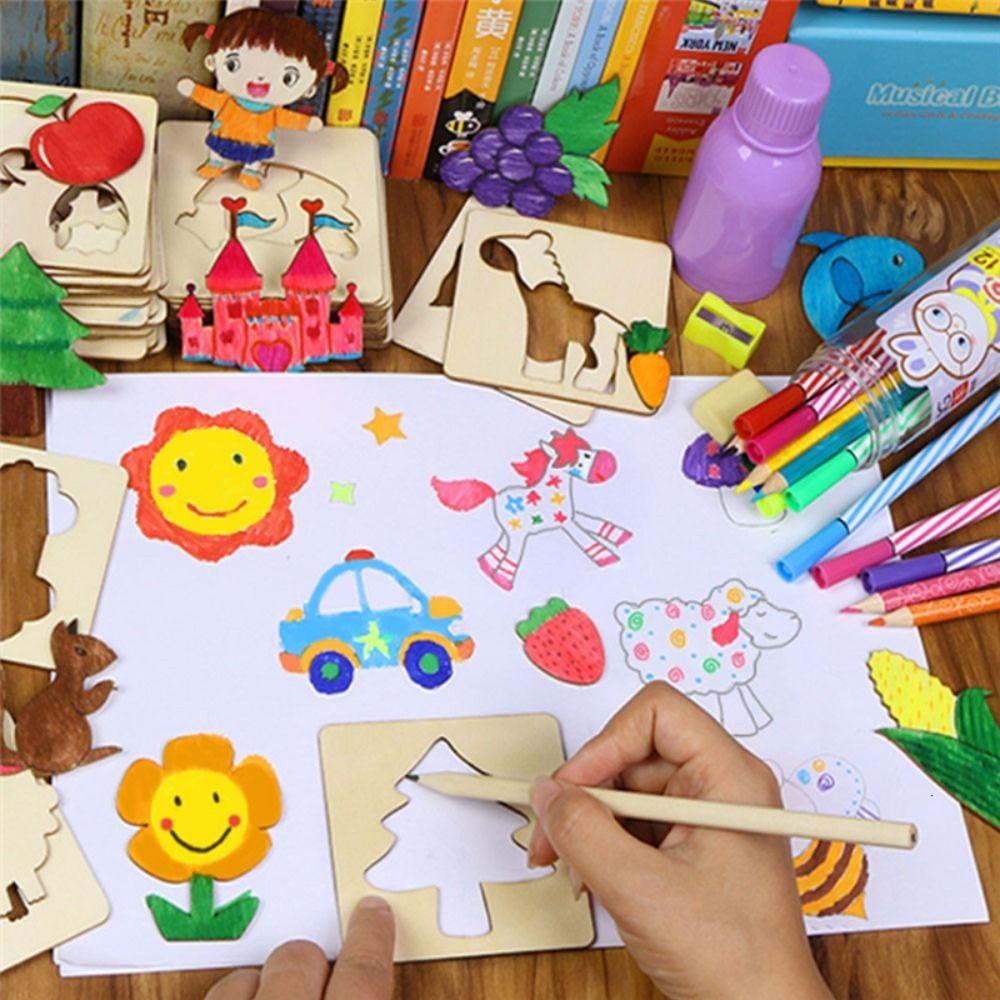 Wooden Painting Stencils Wooden Stencil Outer Board DIY Painting Template Learning Educational Toys