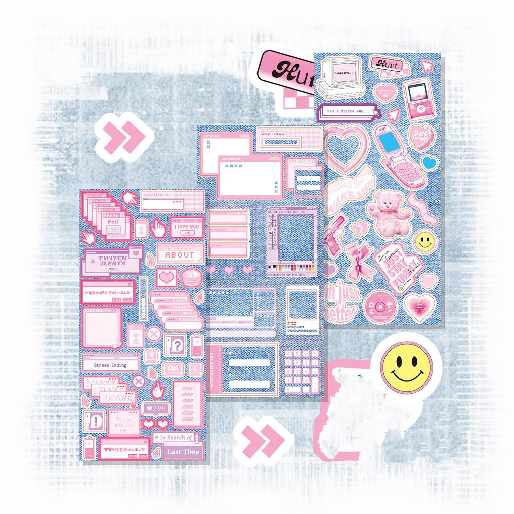 3 шт. Y2K винтажные джинсовые милые блестящие наклейки из материала Blingbling Kawaii Girl Scrapbook Notebook Kpop фотокарта DIY Decor