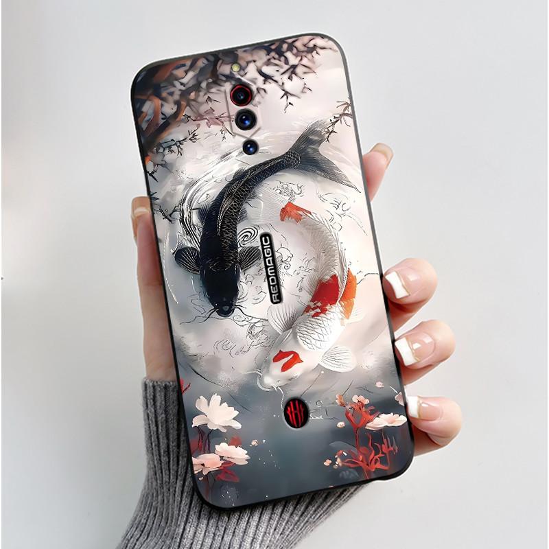 Case For ZTE Nubia Red Magic 5G 5S Cute Heart Rabbit Black Matte Soft Silicone Protective Back Cover RedMagic 5G 5S Phone Case