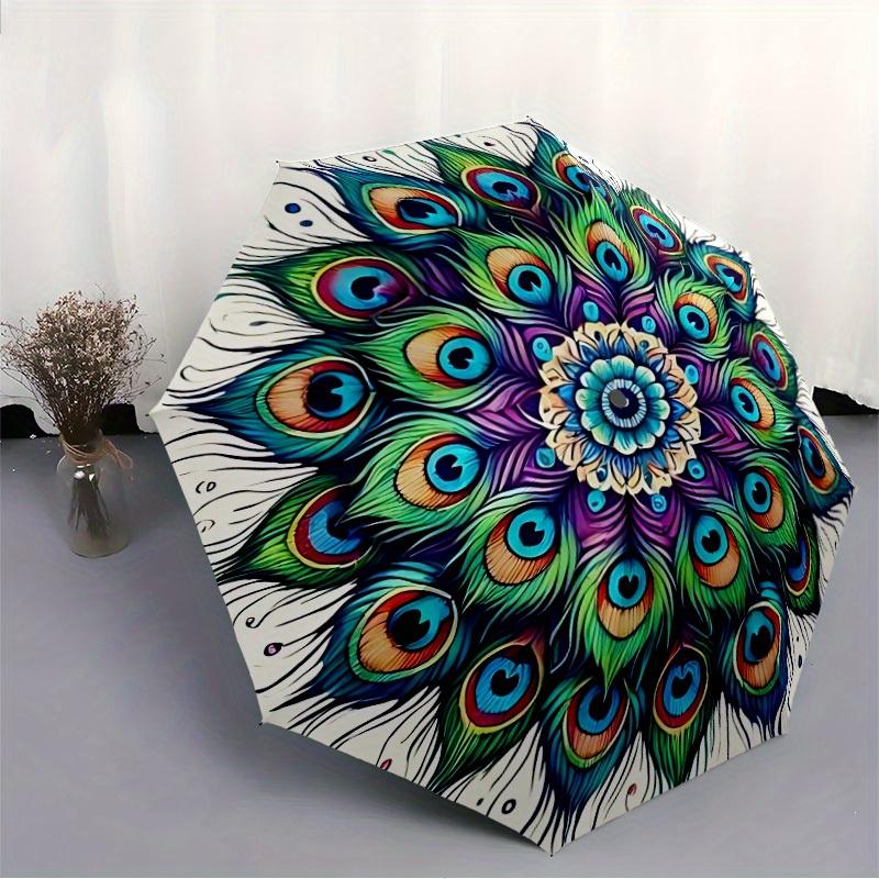 1pc Peacock Feather Mandala Automatic Open/close, All-Season Portable Folding Umbrella for Friends, Travel, Everyday, Events yy250812149