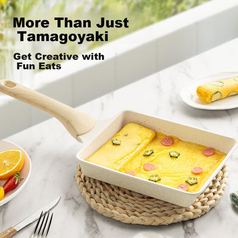 COOKER KING Non-Stick Pan with Titanium, Tamagoyaki Griddle, Fried Egg Pan, Steak Pan, Small Pan, Flat Bottom Pan, 19*14cm