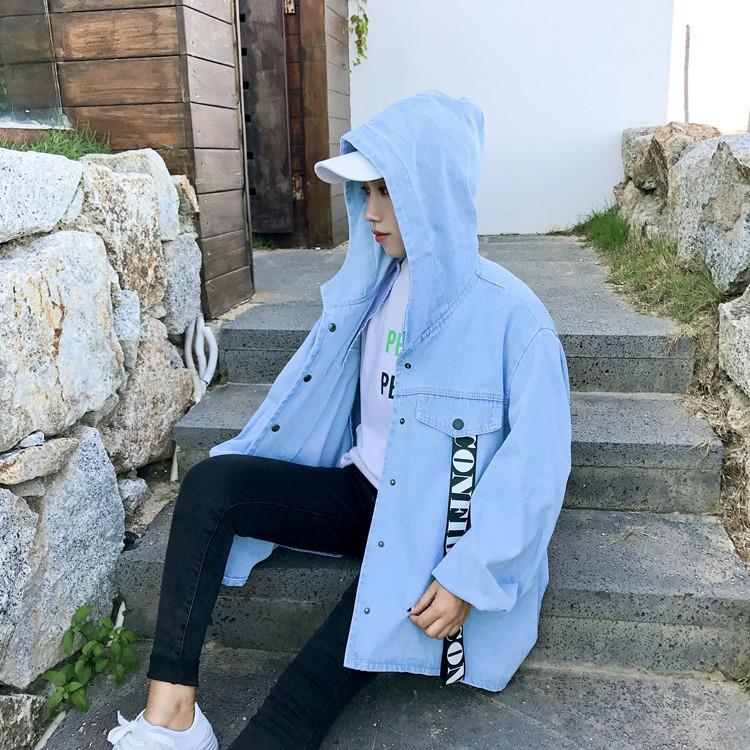 Casual Denim Jacket Women Trendy Print Coat Korean Style Loose Hooded Tops Retro Chic Short Clown Print Jackets Womens Clothing