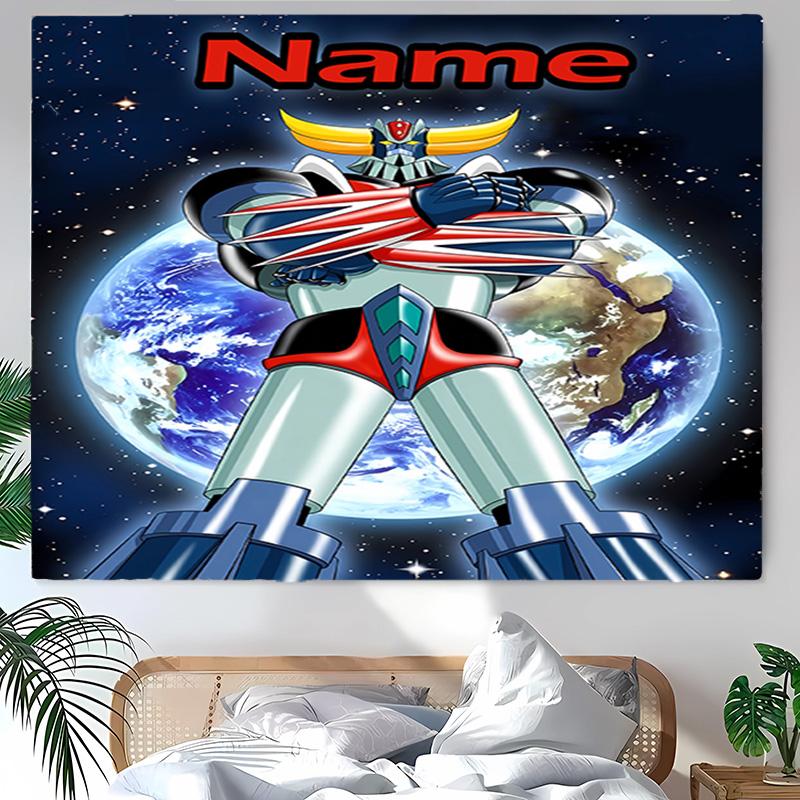Personalized UFO Robo Grendizer Background Tapestry,Custom Name Birthday Party,Multifunctional Wall Decoration for Home Decor,Various Occasions