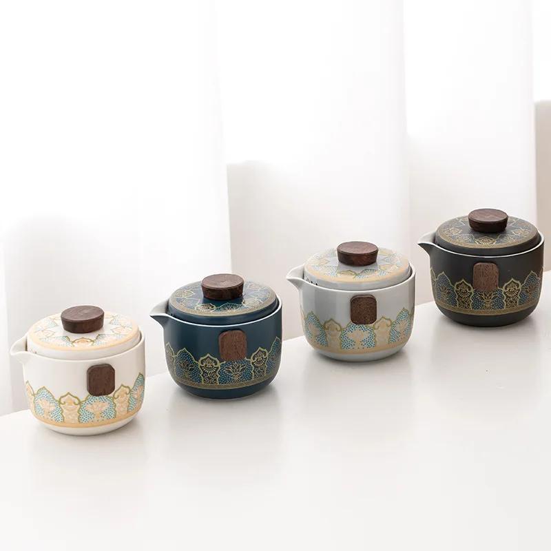 Набор для чая для путешествий на открытом воздухе с высококачественной сумкой для хранения, креативный набор для быстрого заваривания из керамики в стиле кунг-фу