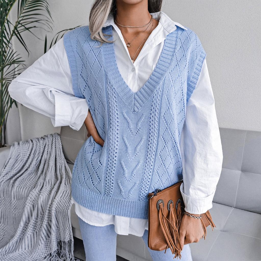 Women V-Neck Casual Loose Knit Sweater Vest