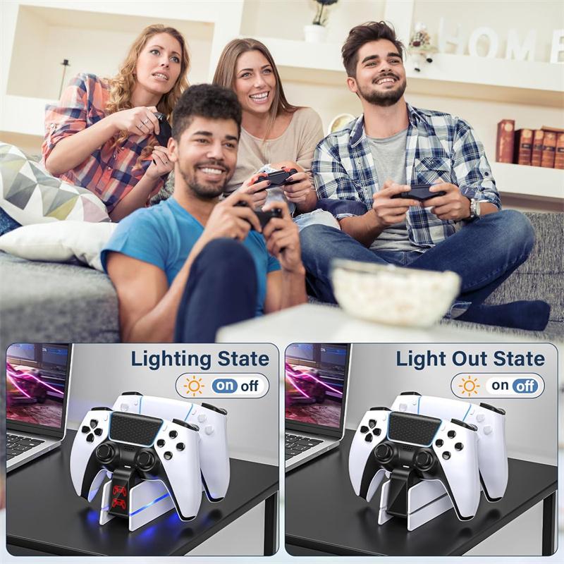 Зарядная станция для контроллера PS5, для Playstation 5 Dualsense/Dualsense Edge, Зарядная станция с 10 светодиодными индикаторами