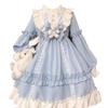 Lolita Long Cosplay Mori School Cultural Light Blue and Brown [SSUPTEMBER II] Dress, Sleeves, Costume, Girl, Cute, Dreamy, Girls, Ruffles, Ribbon,