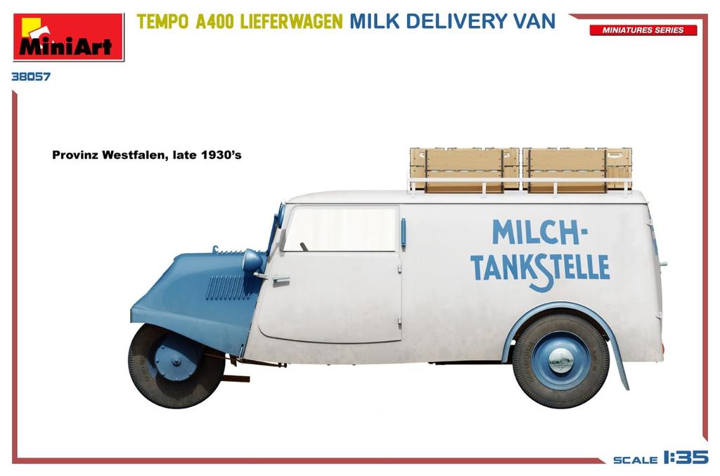 Miniart Scale Tempo A400 Reeferwagen Milk Delivery Van Plastic Model Kit MA38057 1/35