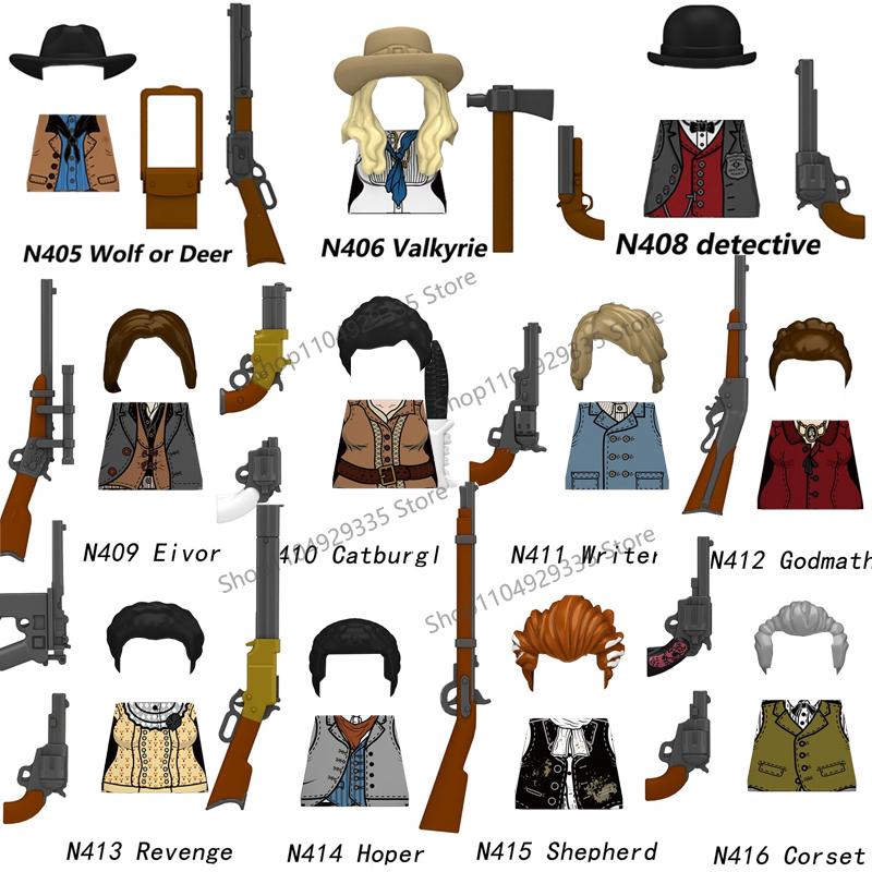 MOC Military Soldier Building Blocks US Infantry West Cowboy Soviet Army Police Game Character Arthur Morgan Gun Bricks Toy Gift