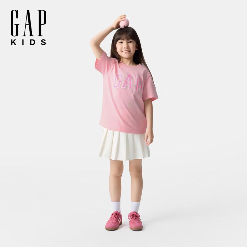 Gap Классическая хлопковая футболка с коротким рукавом и логотипом для девочек