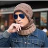 Korean Men's Hat Neck Scarf Sets Velvet Cycling Cover Warm Windproof Hat Winter Woolen Hats Two Piece Scarf Set