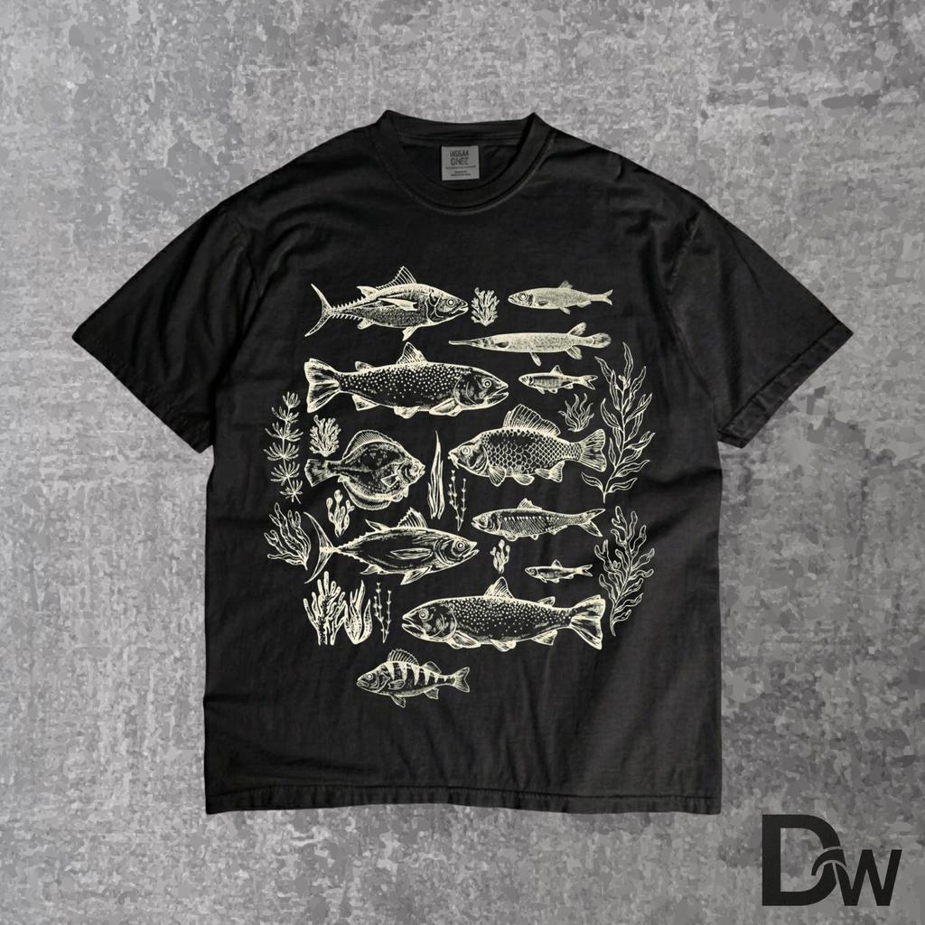 Fish Tattoo Style Comfort Colors T-Shirt | Vintage 90s Y2K Bass Fishing Graphic Tee, Fisher Gift