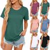 Ladies Tops Spring and Summer New Solid Colour Round Neck Loose Short Sleeve T-shirt Pleated Tops Women Clothing